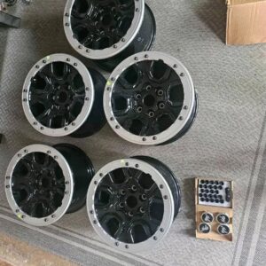 Ford Bronco Sasquatch Wheels, 5 total. They will fit any 2021- 2024 Ford Bronco. They include Center Caps, Lugs nuts, and tire pressure sensors