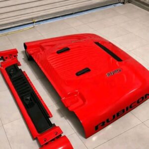 OEM red vented hood for a Jeep Wrangler Rubicon 392.