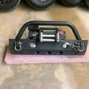 Jeep Wrangler front bumper with an integrated winch.