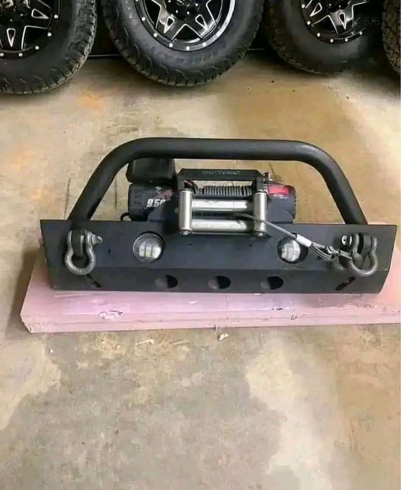 Jeep Wrangler front bumper with an integrated winch.